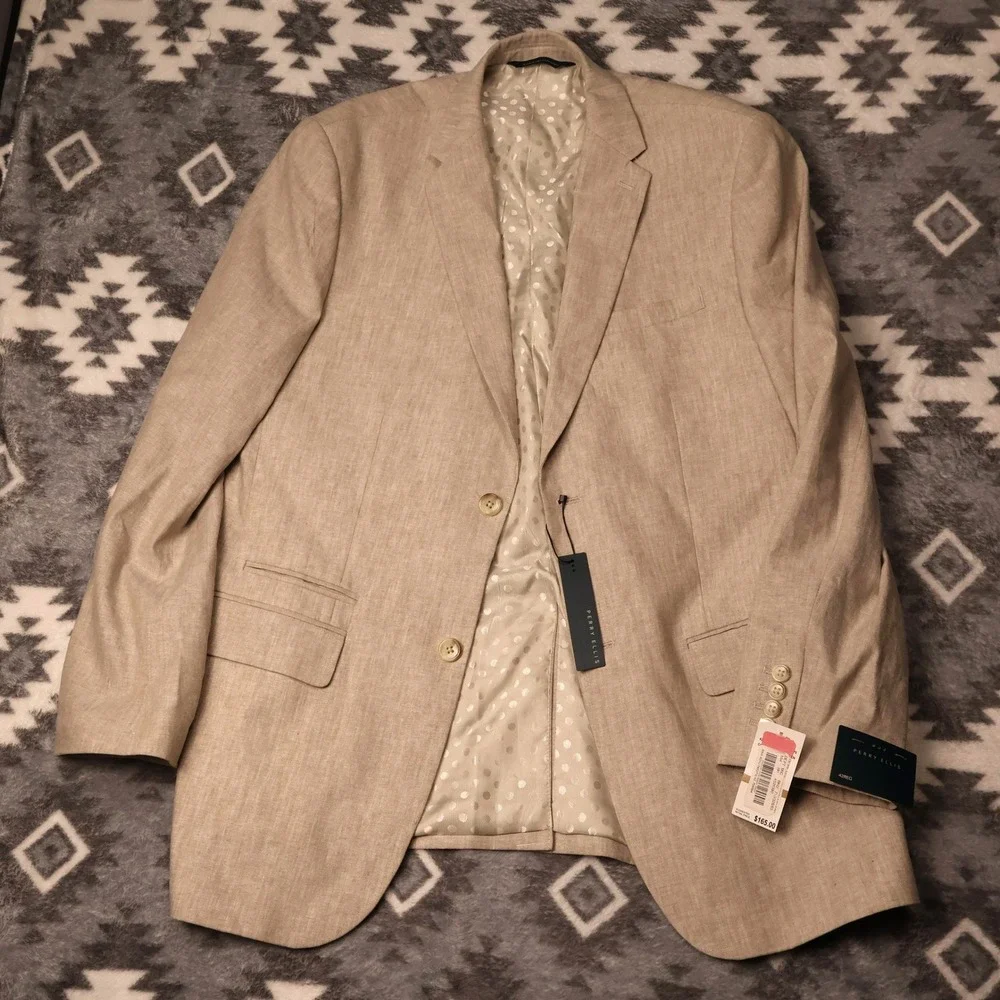 Perry Ellis Mens Tan Linen Blend 2 Button Blazer Sport Coat 42R New